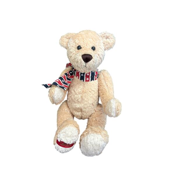 Vintage 12" Dan Dee Brown 100th Anniversary Teddy Bear Plush American Flag Scarf - Picture 3 of 8